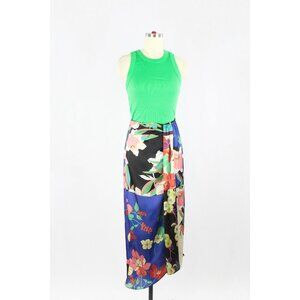 ZARA Floral Patchwork Print Satin Twill Knotted Maxi Pareo Sarong Skirt, Size S